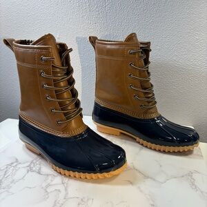 Totes Duck Boots Ariel Navy and Brown Waterproof size 6M 🦆